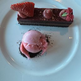 Raspberry dessert with 70% chocolate cake Raspberry dessert with 70% chocolate cake