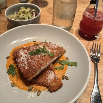 7 Acre BarnGrill - Crispy Chicken Milanese with slaw on the side and the Margarita! - New American Near Me - Alpharetta, Georgia