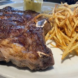 Ribeye steak, 500 grams of goodness, shoestring fries perfectly done without grease.
