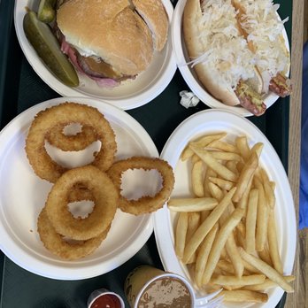 The Hot Grill - Roast beef on a hard roll with gravy, two weiners with kraut and mustard fries and some onion rings - Hot Dogs Near Me - Clifton, New Jersey The Hot Grill - Roast beef on a hard roll with gravy, two weiners with kraut and mustard fries and some onion rings - Hot Dogs Near Me - Clifton, New Jersey