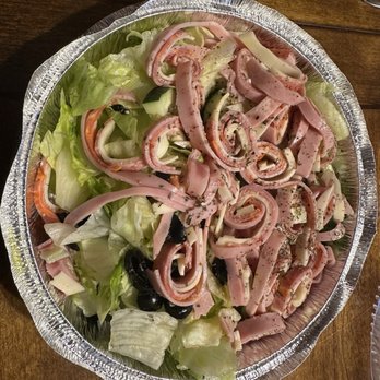 Pie-Zano's Pizzeria - Antipasto salad (no Tom no onion). Black olives underneath. - Pizza Near Me - Rolesville, North Carolina