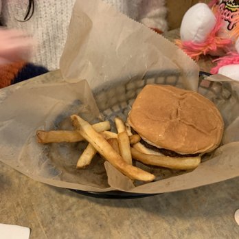 Stone House Tavern - Kids burger with fries. Very sad small amount of fries. - American Near Me - Waynesville, Ohio
