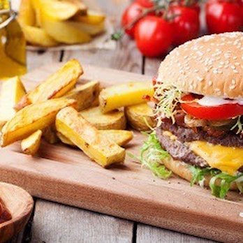 Farley Mac’s - Farley burger, 8 ounces, with cheese tomato and lettuce and fries on the side. - Irish Pub Near Me - Simsbury, Connecticut Farley Mac’s - Farley burger, 8 ounces, with cheese tomato and lettuce and fries on the side. - Irish Pub Near Me - Simsbury, Connecticut