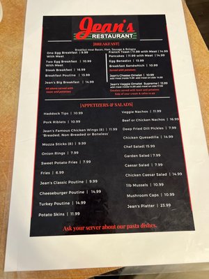 Menu photo 2 Jean's Restaurant Moncton, NB