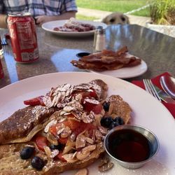Croissant French Toast with a Side of Bacon