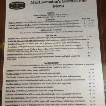 MacLaomainn's Scottish Pub - Menu front - Pubs Near Me - Chester, Vermont
