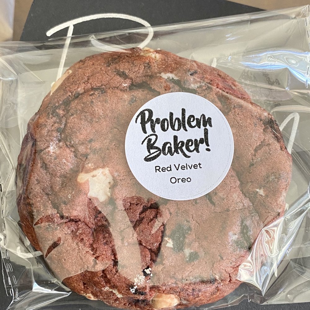Problem Baker - 04.08.23 Red Velvet Oreo - red w/ pretty white chocolate chip contrast, mixed w/ crunchy pieces of Oreo and cookies n cream Yum! - Pop-up Shops Near Me - Bensalen, Pennsylvania