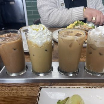 Madres Brunch - Special Coffee Flight Abuelita Pistachio Horchata Mazapán (left to right) - Breakfast & Brunch Near Me - Whittier, California Madres Brunch - Special Coffee Flight Abuelita Pistachio Horchata Mazapán (left to right) - Breakfast & Brunch Near Me - Whittier, California