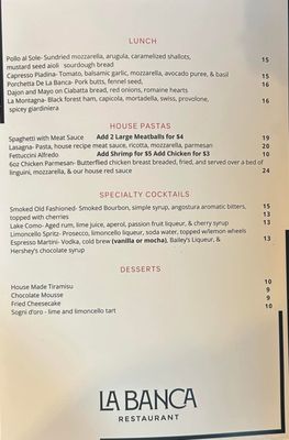 Menu photo 2 La Banca Milton, WV