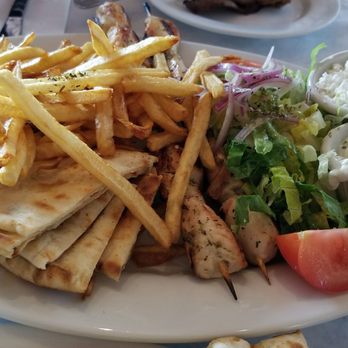 Meze - Chicken souvlaki with French fries. - Greek Near Me - Brooklyn, New York Meze - Chicken souvlaki with French fries. - Greek Near Me - Brooklyn, New York