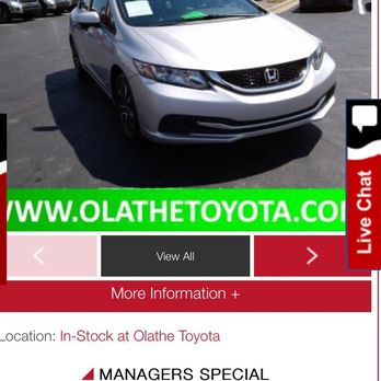 Olathe Toyota - The Car in question. Not a bad price if it were certified. And didn't have previous front end damage. Or was without a hissing rear speaker. - Car Dealers Near Me - Olathe, Kansas Olathe Toyota - The Car in question. Not a bad price if it were certified. And didn't have previous front end damage. Or was without a hissing rear speaker. - Car Dealers Near Me - Olathe, Kansas