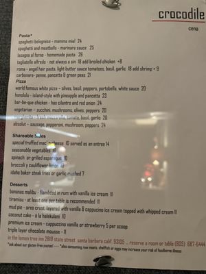 Menu photo 6 Crocodile Restaurant & Bar Santa Barbara, CA