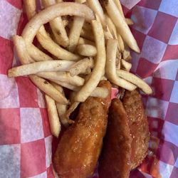 Silver Bullet - Chicken tenders tossed in buffalo with fries!