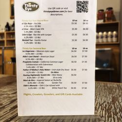 Thirsty Eye Brewing Company - Beer menu