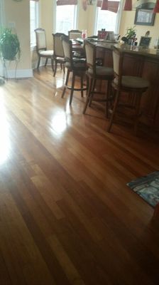 Floor repair and sanding , stain refinishing . - The repair was done after a watter damage .
The  damaged wood floor was removed , we installed a new floor and  refinished the floor .
The c