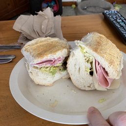 1/2 of a large ham and cheese sub 1/2 of a large ham and cheese sub