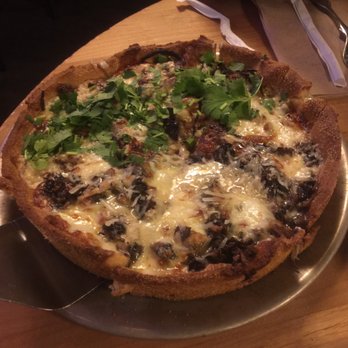 Blue Line Pizza - Small pizza with half White Mushroom Truffle Oil and Tipsy Pig (has cilantro on top) - Pizza Near Me - Mountain View, California