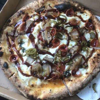 Cane Rosso - PBR - pepperoni, brisket, roasted onions, candied jalepano bbq sauce- spicy & good - Pizza Near Me - Frisco, Texas