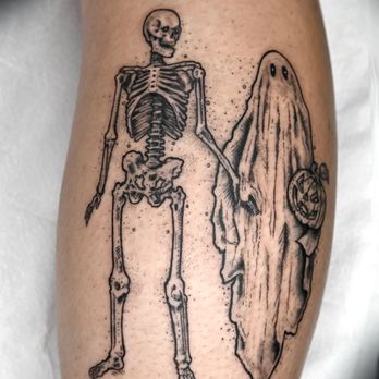 Phoebus Tattoos - Skeleton and ghost couple tattoo design by Fred - Tattoo Near Me - Saint Petersburg, Florida Phoebus Tattoos - Skeleton and ghost couple tattoo design by Fred - Tattoo Near Me - Saint Petersburg, Florida
