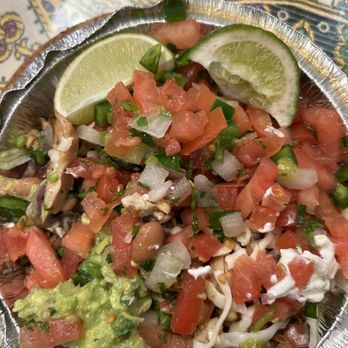 Mexican Mariachi Grill - Salad bowl of Guacamole beans chicken sour cream jalapeños cheese lime salsas pico salsa verde - Mexican Near Me - Ewing Township, New Jersey Mexican Mariachi Grill - Salad bowl of Guacamole beans chicken sour cream jalapeños cheese lime salsas pico salsa verde - Mexican Near Me - Ewing Township, New Jersey