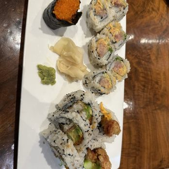 Morimoto Napa - Soft Shell Crab Roll, Spicy Yellowtail Roll and tobiko nigiri. - Japanese Near Me - Napa, California