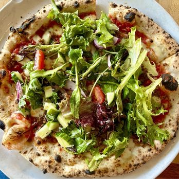 Cane Rosso - 10" sausage lunch pizza (side salad on top) - Pizza Near Me - Fort Worth, Texas
