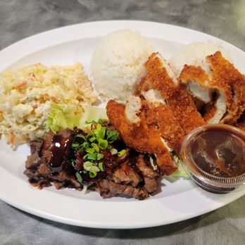 Chubby's Diner - Mixed plate with teriyaki beef, chicken katsu, mac salad, and white rice. - Diners Near Me - Kailua-Kona, Hawaii
