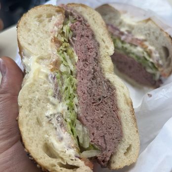All American Deli - roast beef on an everything bagel with lettuce, tomato, mayo! So Yum! - Delis Near Me - Oceanside, New York