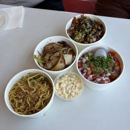 Garlic noodles, Fat chow fun, Mochiko Chicken, Pork Belly, Mac Salad Garlic noodles, Fat chow fun, Mochiko Chicken, Pork Belly, Mac Salad