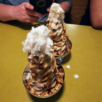 Shukette - The Mic Drop- Tahini soft serve, halva floss, hazelnut, and pomegranate reduction. $15. Messy, but pretty tasty - Middle Eastern Near Me - New York, New York