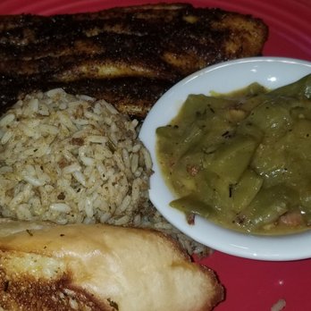 Razzoo's Cajun Cafe - Blackened catfish with cajun rice & green beans. - Cajun/Creole Near Me - Tyler, Texas