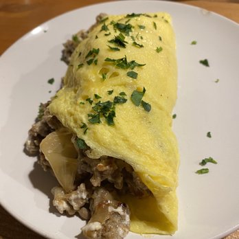 The Dizzy Hen - Sausage, caramelized onion and goat cheese omelet, so good!. - Breakfast & Brunch Near Me - Philomath, Oregon The Dizzy Hen - Sausage, caramelized onion and goat cheese omelet, so good!. - Breakfast & Brunch Near Me - Philomath, Oregon