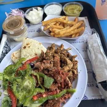 Gyromania - Pork and Chicken Plate - Greek Near Me - Oxnard, California Gyromania - Pork and Chicken Plate - Greek Near Me - Oxnard, California