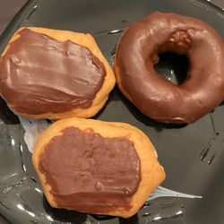 Ellesons Bakery - Chocolate Frosted Cake Donut & 2 Chocolate Frosted Vanilla Cream Filled Donuts