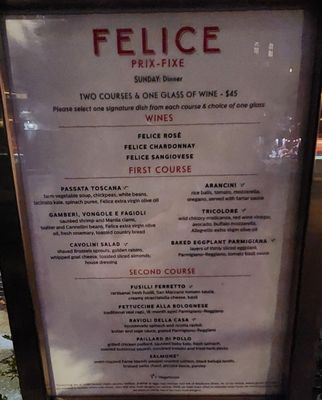 Menu photo 1 Felice on Hudson New York, NY Menu photo 1 Felice on Hudson New York, NY