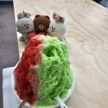 Chillest Shave Ice - Strawberry, melona, pineapple shave ice is taller than us! - Shaved Ice Near Me - Honolulu, Hawaii
