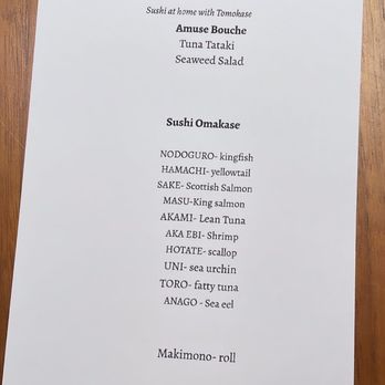 Tomokase - Light Omakase (10-piece) at home - Personal Chefs Near Me - New York, New York