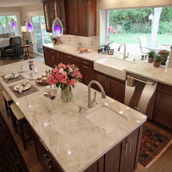 Stokes Granite & Stone - Taj Mahal quartzite kitchen with farm sink. Contractor Gary Woods. - Countertop Installation Near Me - Orangevale, California Stokes Granite & Stone - Taj Mahal quartzite kitchen with farm sink. Contractor Gary Woods. - Countertop Installation Near Me - Orangevale, California