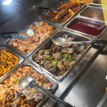 Krazy Buffet - Food station. My favorites were the cheese seafood salad and chicken - Buffets Near Me - Las Vegas, Nevada
