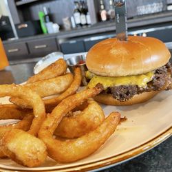 The Fox Hole - Smash type burger  onion rings .. outstanding!