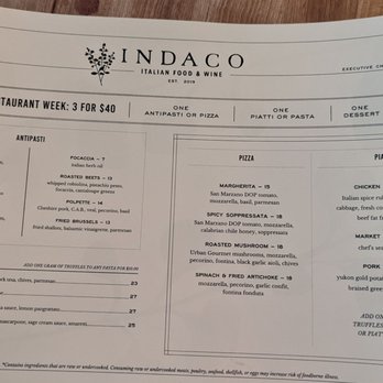 Indaco - Restaurant Week Menu - Italian Near Me - Charlotte, North Carolina Indaco - Restaurant Week Menu - Italian Near Me - Charlotte, North Carolina