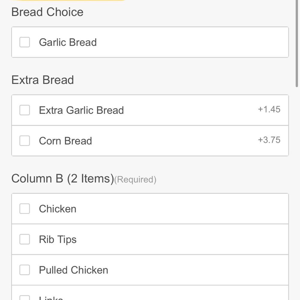 Proof that on their own website ordering platform combo B offers EITHER cornbread OR garlic bread Proof that on their own website ordering platform combo B offers EITHER cornbread OR garlic bread