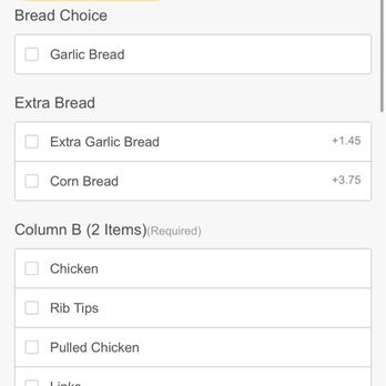 Ribs USA - Proof that on their own website ordering platform combo B offers EITHER cornbread OR garlic bread - Barbeque Near Me - Burbank, California Ribs USA - Proof that on their own website ordering platform combo B offers EITHER cornbread OR garlic bread - Barbeque Near Me - Burbank, California