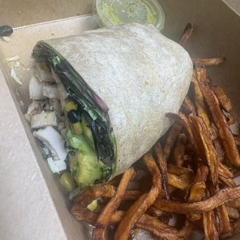 HS Green - Southwest Chicken Wrap w/ Crispy Sweet Potato Fries - Salad Near Me - Houston, Texas