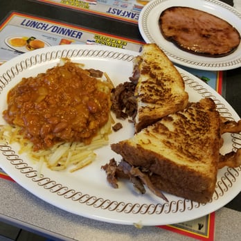 Waffle House - Texas Bacon Cheesesteak Melt with Hash covered with Chili - Diners Near Me - Castle Rock, Colorado Waffle House - Texas Bacon Cheesesteak Melt with Hash covered with Chili - Diners Near Me - Castle Rock, Colorado