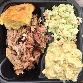 Mike's BBQ 101 - Carolina Pulled Pork Plate with cole slaw, potato salad and jalapeño cornbread - Food Trucks Near Me - Key Largo, Florida Mike's BBQ 101 - Carolina Pulled Pork Plate with cole slaw, potato salad and jalapeño cornbread - Food Trucks Near Me - Key Largo, Florida