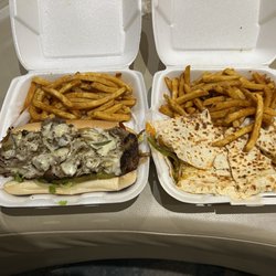 halal grill - Philly cheesesteak & Chicken Quesadilla portions are huge. Fries were seasoned perfectly! Highly rec!