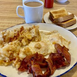 Yankee Kitchen Restaurant - Two eggs, crispy bacon, home fries, and Texas toast. Also fresh brewed coffee.