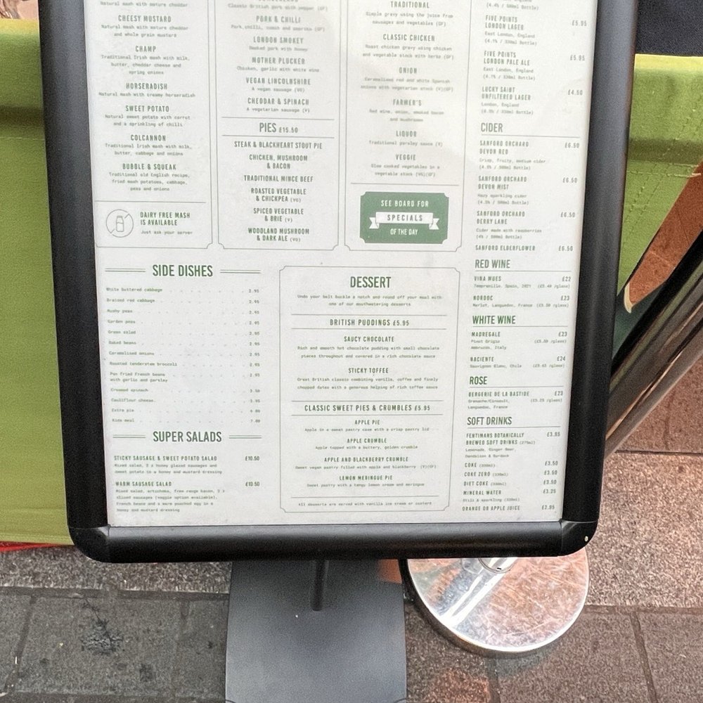 Mother Mash - Outside menu - British Near Me - London, XGL Mother Mash - Outside menu - British Near Me - London, XGL