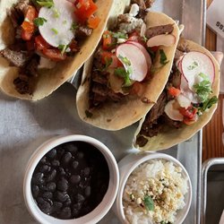 Mavericks Cantina - Steak tacos with rice and beans